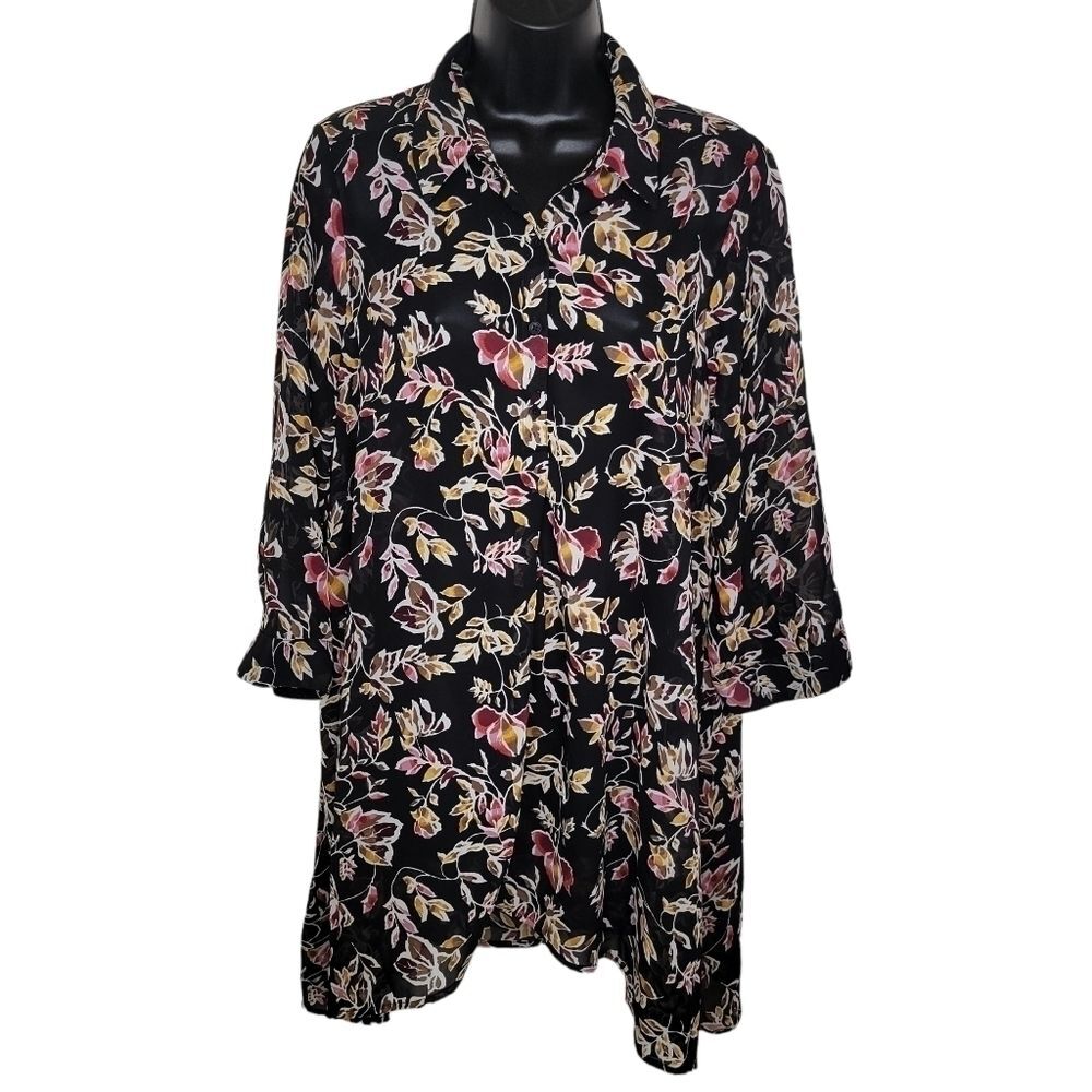 Cafe Marrahcah semi sheer floral tunic top size 1x
